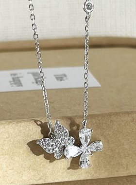 925纯银镶钻蝴蝶锆石项链女简约小众设计轻奢不掉色锁骨链0161A