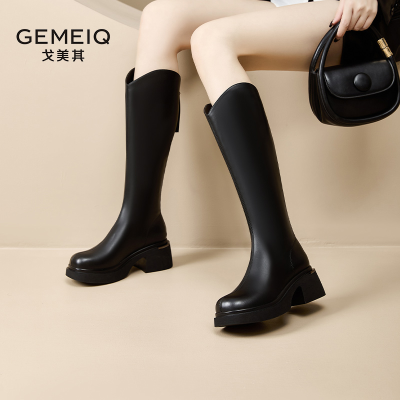 戈美其靴子长筒靴女2024新款春季超火靴子小个子增高骑士靴高筒靴 - 图3