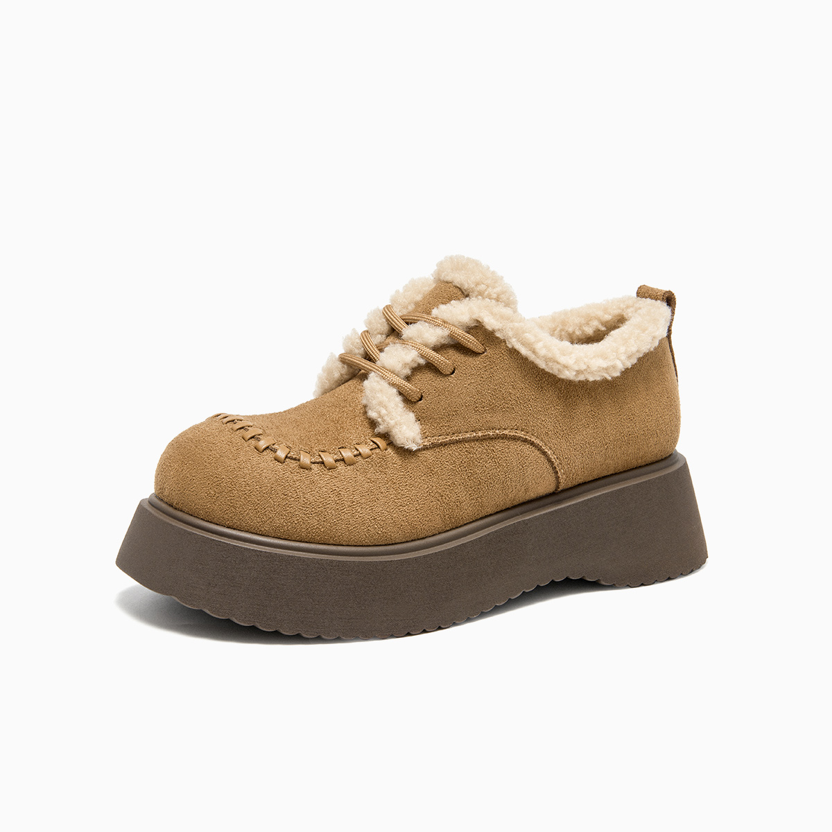 戈美其加绒大头德比鞋女款2025冬厚底保暖棉鞋百搭休闲气质勃肯鞋 - 图0