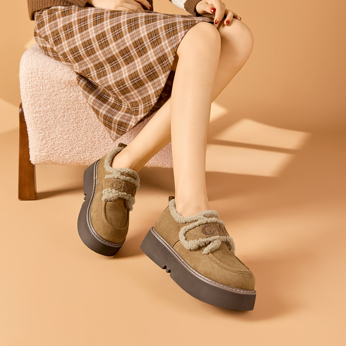 戈美其休闲勃肯鞋女款2025冬季加绒厚底豆豆鞋百搭一脚蹬保暖棉鞋,淘宝优惠券,粉丝福利购,淘宝优惠卷