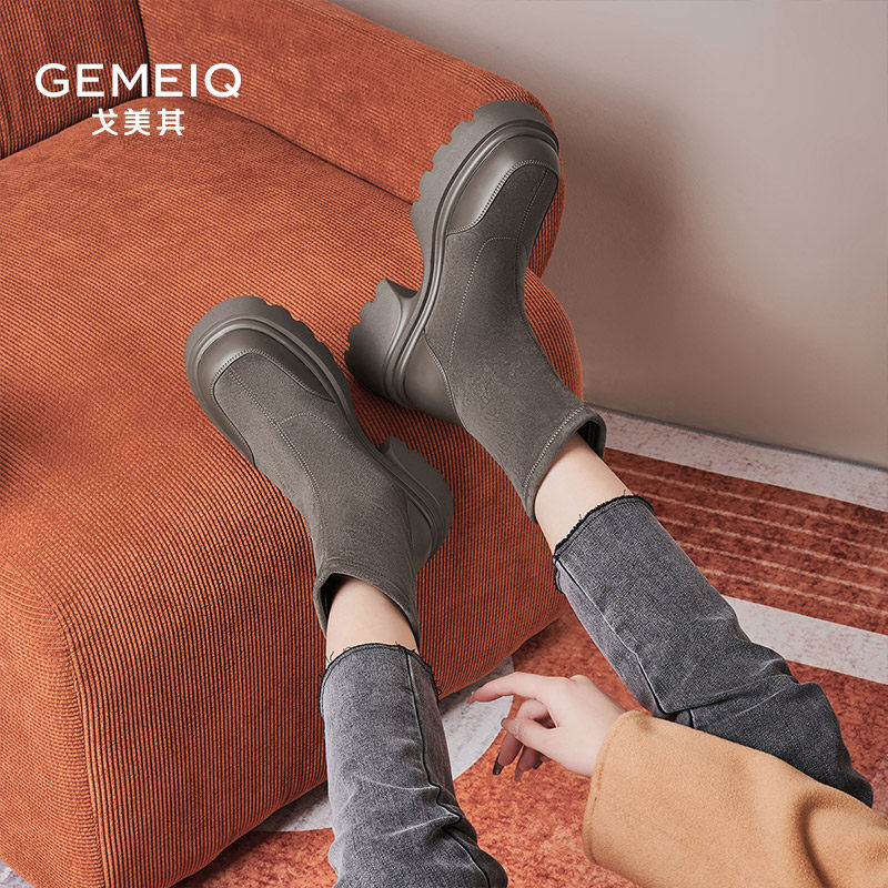 戈美其厚底增高小个子舒适春季新款绒面弹力瘦瘦靴高跟袜靴短靴女,淘宝优惠券,粉丝福利购,淘宝优惠卷