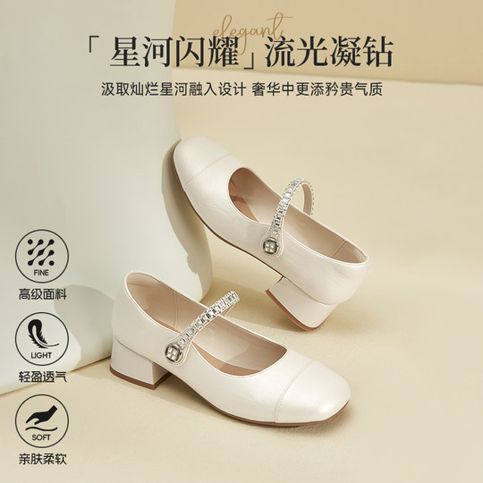 Gomeichi thick heel Mary Jane shoes for women 2025 new style with skirt beautiful without tiring feet French temperament small shoes
