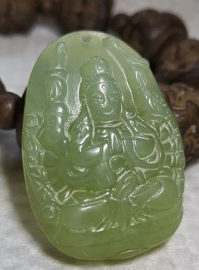 正品天然岫玉千手观音吊坠项链玉石生肖属兔本命佛男女款礼物挂件