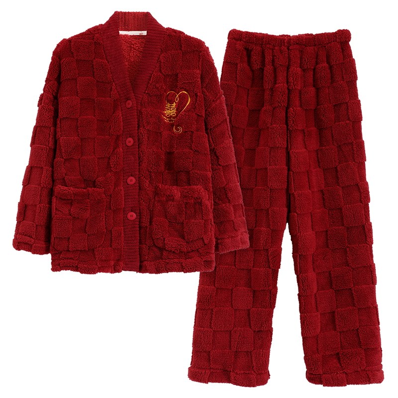 芬腾可安情侣睡衣女款红色套装秋冬珊瑚绒加厚加绒保暖男士家居服,淘宝优惠券,粉丝福利购,淘宝优惠卷