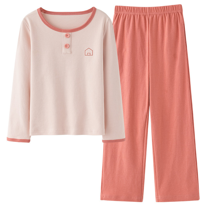 芬腾可安儿童睡衣女孩春秋款长袖长裤简约撞色保暖家居服大童套装,淘宝优惠券,粉丝福利购,淘宝优惠卷