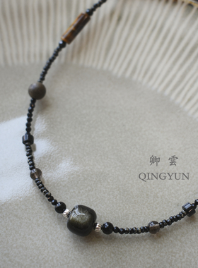 黑耀石转运珠锁骨链复古民族风