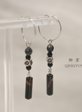 纯银玛瑙耳环流苏设计感简约复古