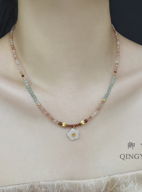 和田玉天然石圆珠女原创设计