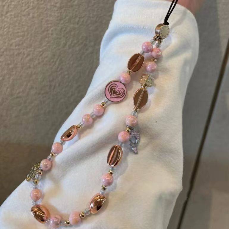 情人节金属粉色爱心星巴链ins风明星同款联名巴克金属爱心星便携适用安卓挂链ccd安全绳防摔相机绳高级感手链