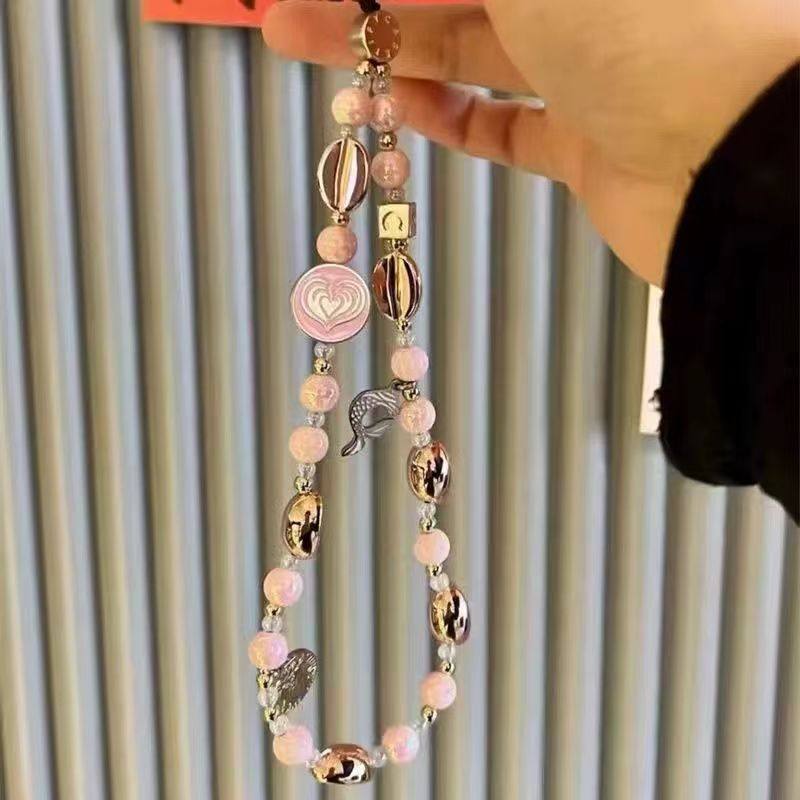 情人节金属粉色爱心星巴链ins风明星同款联名巴克金属爱心星便携适用安卓挂链ccd安全绳防摔相机绳高级感手链