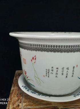 包邮景德镇陶瓷器超大号花钵落地树盆花盆铁树送接水盘香远溢清