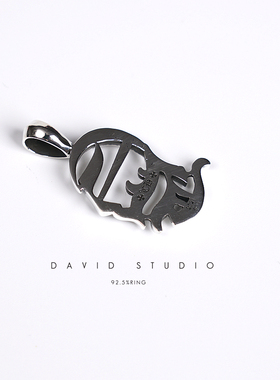 david纯银925纯银手工字体做旧个性百搭情侣项链吊坠 ins推荐同款
