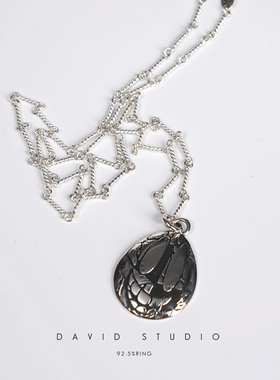 david纯银925纯银笑脸做旧情侣竹节项链 女款个性ins网红同款