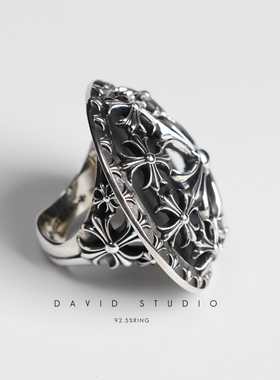david全手工925纯银浮夸圆盘戒指