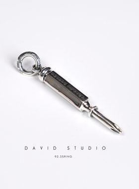 david纯银925纯银实心做旧个性情侣男款十字螺丝刀项链吊坠百搭
