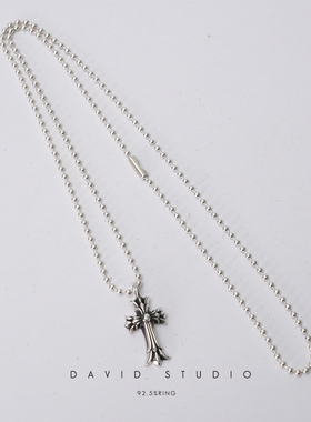 纯银双层十字架项链吊坠