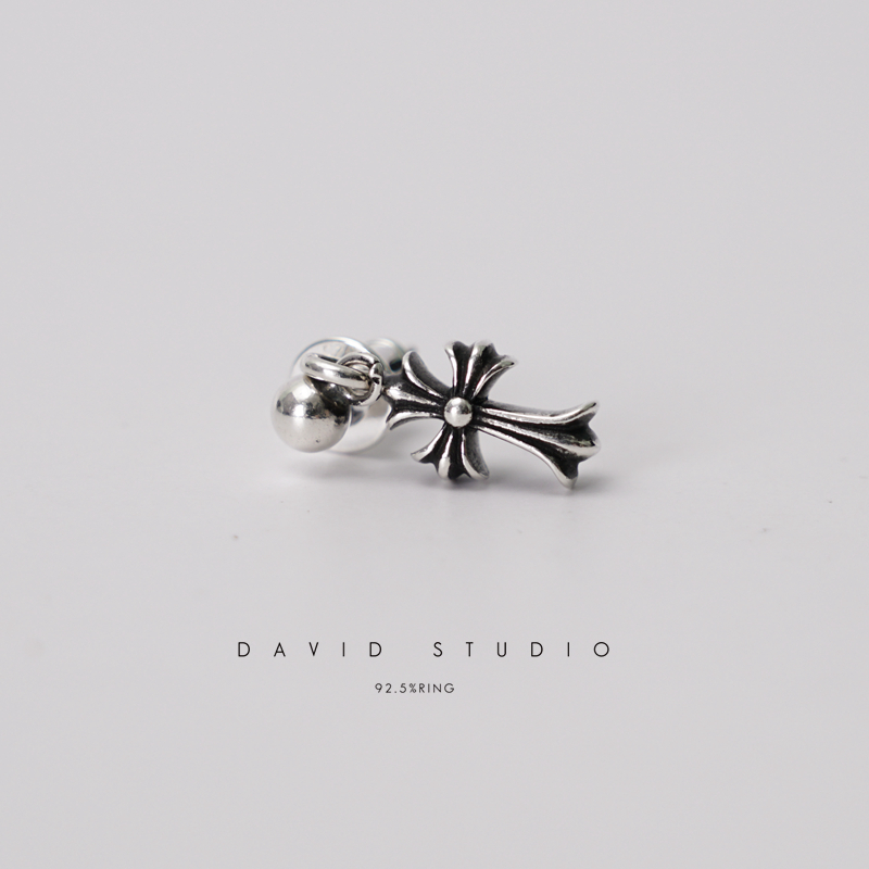 David studio925纯银十字架经典网红ins潮人强烈推荐耳钉耳环坠-图0