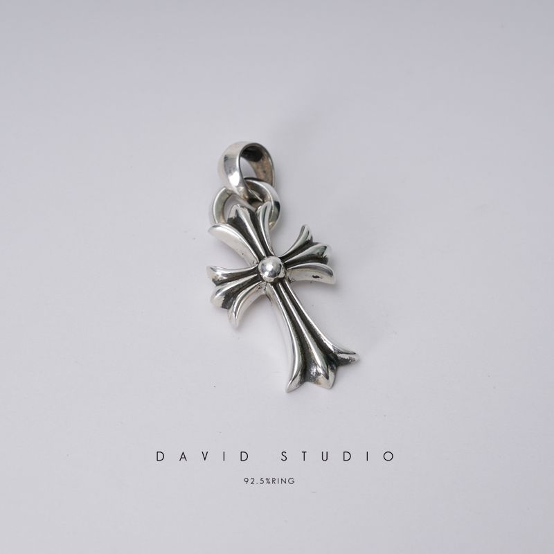 David studio925经典纯银十字架项链吊坠机车朋克潮坠子网红款-图1