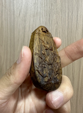 越南芽庄白奇楠沉香好运莲莲山水牌结油满吊坠挂件手把件沉水级