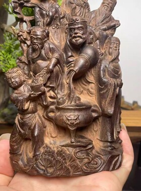 越南沉香木雕八仙过海佛像摆件实木雕刻居家客厅电视柜装饰工艺品