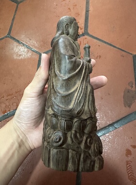 越南沉香木真武大帝木雕摆件整料精工雕刻家供奉实木收藏工艺摆件