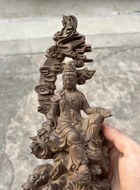 沉香木雕水月自在观音菩萨佛像摆件实木雕刻居家办公室供奉装饰品
