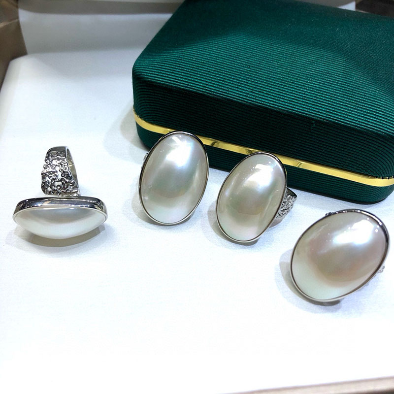 海水马贝戒指海水真珍珠戒指环大颗粒正品强光白色送女友礼物 - 图0