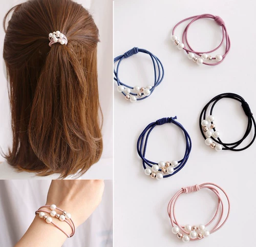 Черная свежая милая резинка для волос из жемчуга для взрослых, аксессуар для волос, простой и элегантный дизайн