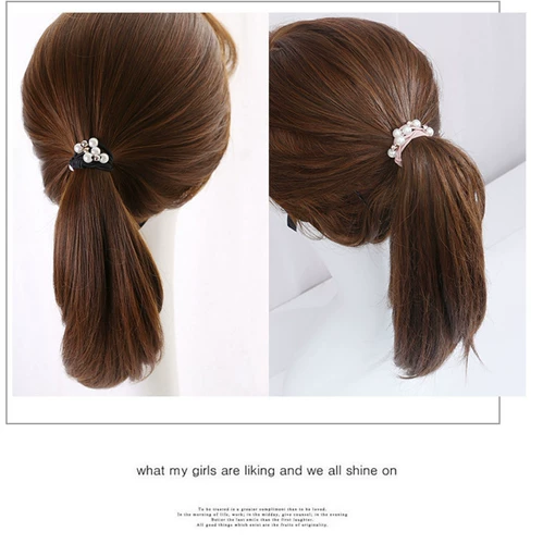 Черная свежая милая резинка для волос из жемчуга для взрослых, аксессуар для волос, простой и элегантный дизайн