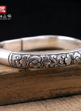 南诏匠银复古风马蹄传家宝银手镯