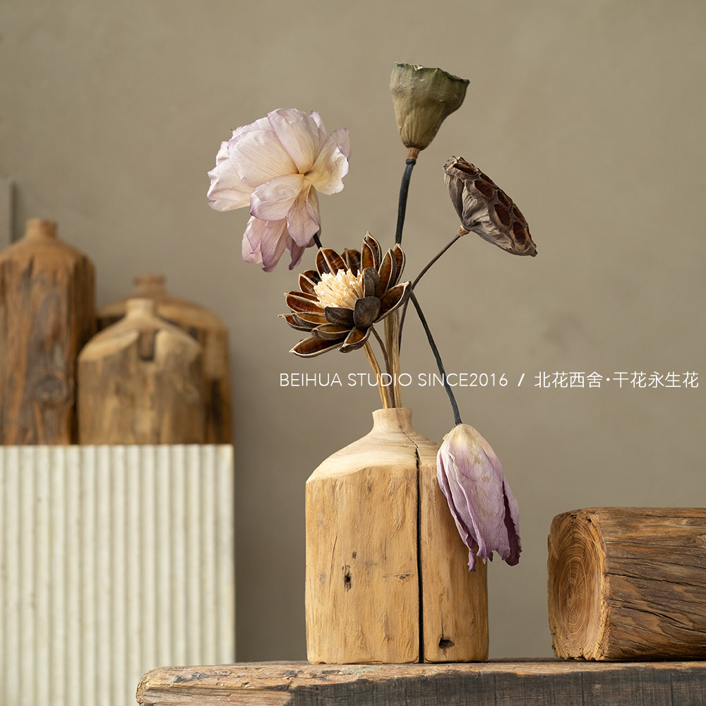 手工复古质朴榆木花瓶文艺居家书房玄关装饰摆件送礼格调干花套装,淘宝优惠券,粉丝福利购,淘宝优惠卷