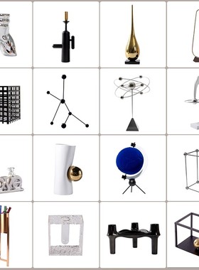 【清仓】意式轻奢几何抽象金属高档工艺品样板房客厅软装饰品摆件