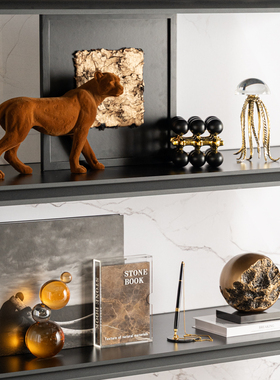 现代轻奢高级感客厅开放格摆件样板房书架办公室背景壁龛软装饰品