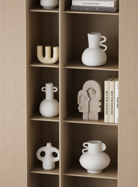 现代简约白色陶瓷摆件样板房客厅开放格书房壁龛几何艺术软装饰品