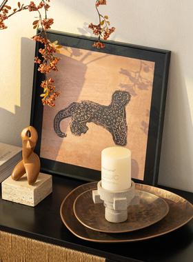 法式中古风玄关禅意桌面摆件装饰金属铜花瓶胡桃木色高级民宿软装