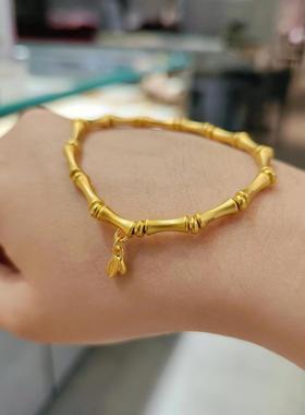 古法金包银竹节手链女竹子手环转运珠手串情侣手镯生日礼物送女友