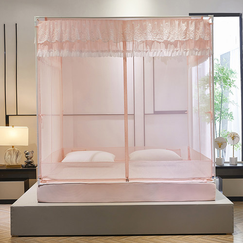 A类加密回底床笠式防摔蚊帐家用防尘顶T型三开门拉链坐床加厚支架 - 图2