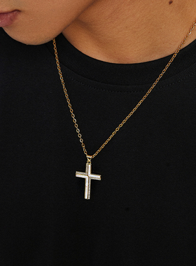 澳宝蓝色十字架锆石项链男