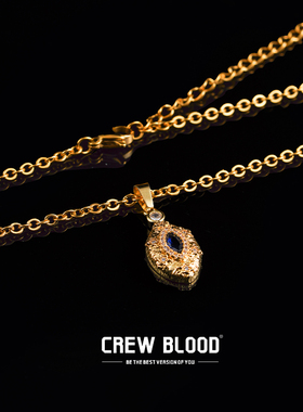 CREW嘻哈马眼蓝色锆石项链吊坠钛钢金色小众个性百搭男女礼物
