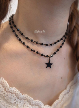 匡舟本色 哥特黑色小众设计星星五角星双层项链锁骨链暗黑高级