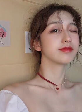韩版时尚红色爱心项链女网红气质个性锁骨链项圈choker短款颈链潮