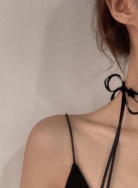 黑色蕾丝系带公主风锁骨链