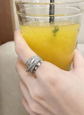 闪亮锆石几何戒指女时尚气质多层线条开口指环ins风网红食指戒潮