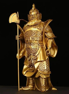 黄铜哼哈二将摆件尉迟恭秦琼像店铺开业送礼门神飘带关公韦陀像o