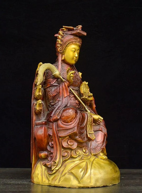 地母娘娘摆件黄铜彩绘地母元君九凤后土夫人家用佛像大地之母o