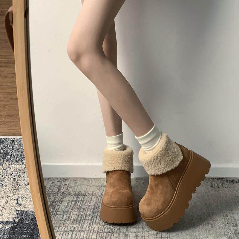 网红复古厚底雪地靴女款2024新款冬季加绒加厚保暖棉鞋子勃肯棉鞋