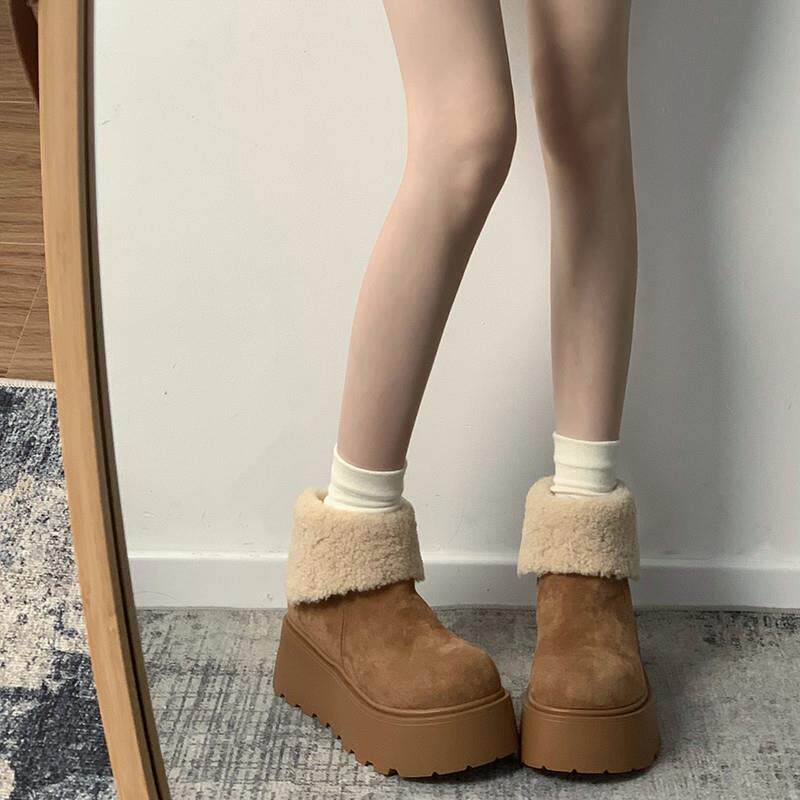 网红复古厚底雪地靴女款2024新款冬季加绒加厚保暖棉鞋子勃肯棉鞋