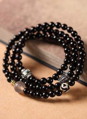 南风愿 原创设计高油紫光檀灰玛瑙回纹珠【夜中星】三圈古风手串