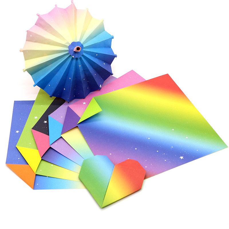 15厘米双面双色渐变彩虹之星正方形儿童彩色印花手工折纸雨伞叠纸 - 图3