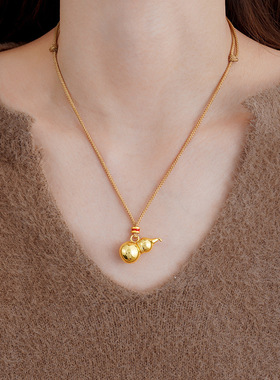 广州大佛寺法物流通古法沙金葫芦吊坠新中式国潮风实心编织项链